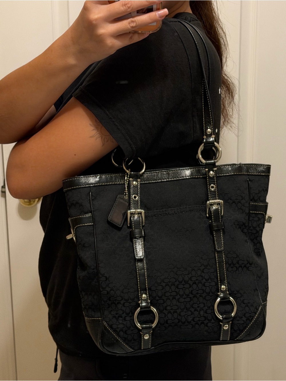 Coach Signature Gallery Black Jacquard Micro C Monogram Tote - Picture 8 of 13
